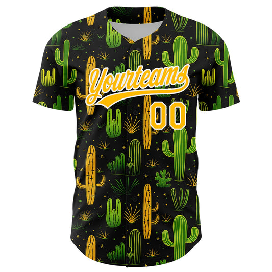 Custom Black Gold-White 3D Pattern Design Cactus Festival Authentic Baseball Jersey - Sky-Custom