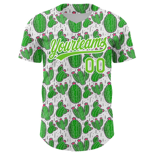 Custom White Aurora Green 3D Pattern Design Cactus Festival Authentic Baseball Jersey - Sky-Custom