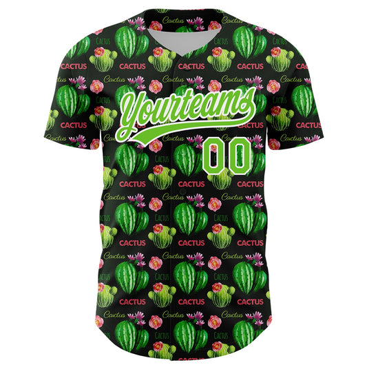 Custom Black Aurora Green-White 3D Pattern Design Cactus Festival Authentic Baseball Jersey - Sky-Custom