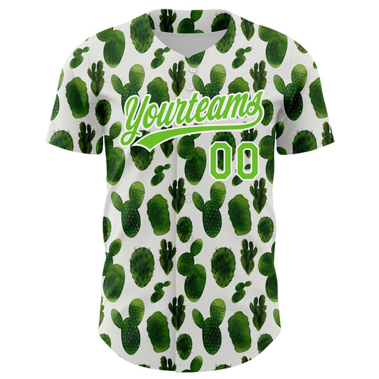 Custom White Aurora Green 3D Pattern Design Cactus Festival Authentic Baseball Jersey - Sky-Custom
