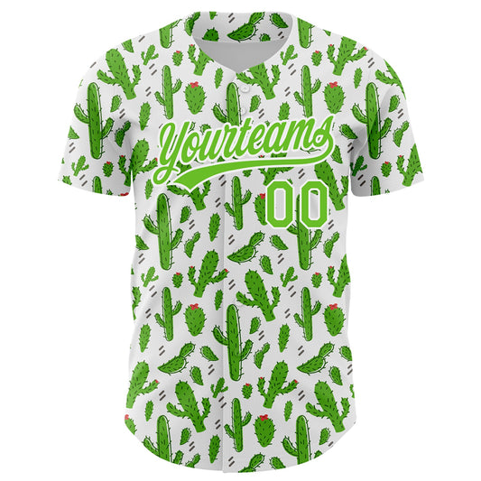 Custom White Aurora Green 3D Pattern Design Cactus Festival Authentic Baseball Jersey - Sky-Custom