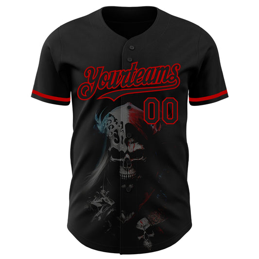 Custom Black Red 3D Skull Fashion Authentic Baseball Jersey - Sky-Custom