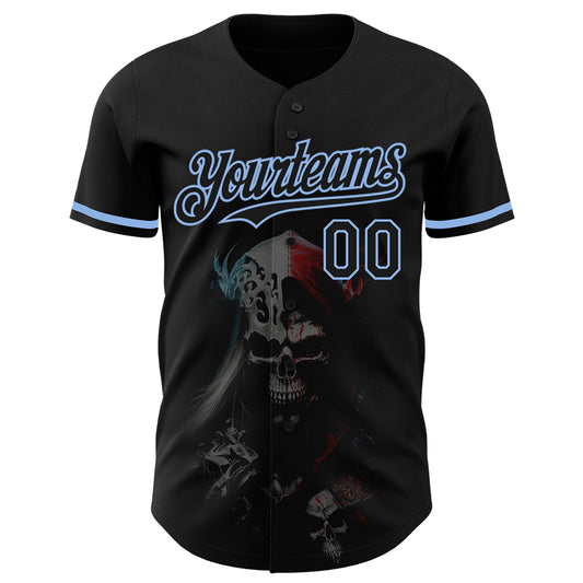 Custom Black Light Blue 3D Skull Fashion Authentic Baseball Jersey - Sky-Custom