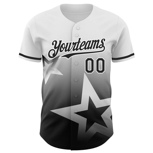 Custom White Black 3D Pattern Design Gradient Style Twinkle Star Authentic Baseball Jersey - Sky-Custom