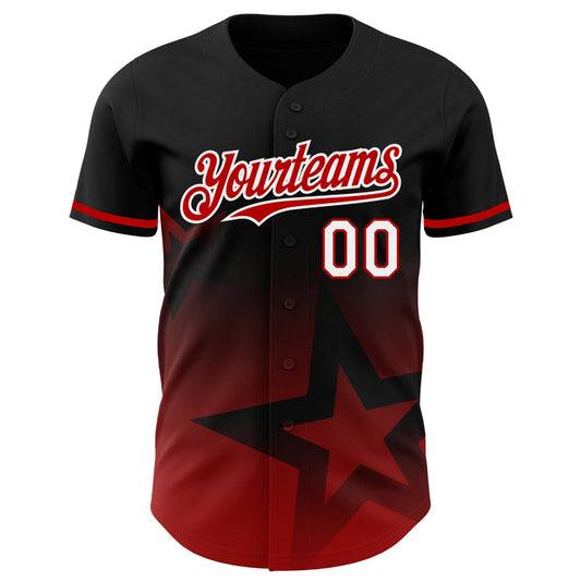 Custom Black Red-White 3D Pattern Design Gradient Style Twinkle Star Authentic Baseball Jersey - Sky-Custom