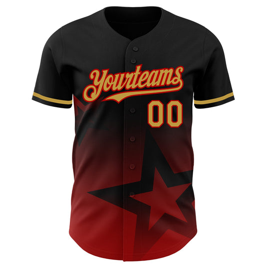 Custom Black Old Gold-Red 3D Pattern Design Gradient Style Twinkle Star Authentic Baseball Jersey - Sky-Custom