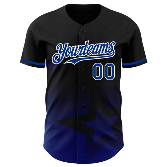 Custom Black Royal-White 3D Pattern Design Gradient Style Twinkle Star Authentic Baseball Jersey - Sky-Custom