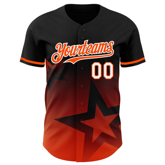 Custom Black Orange-White 3D Pattern Design Gradient Style Twinkle Star Authentic Baseball Jersey - Sky-Custom
