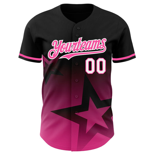 Custom Black Pink-White 3D Pattern Design Gradient Style Twinkle Star Authentic Baseball Jersey - Sky-Custom