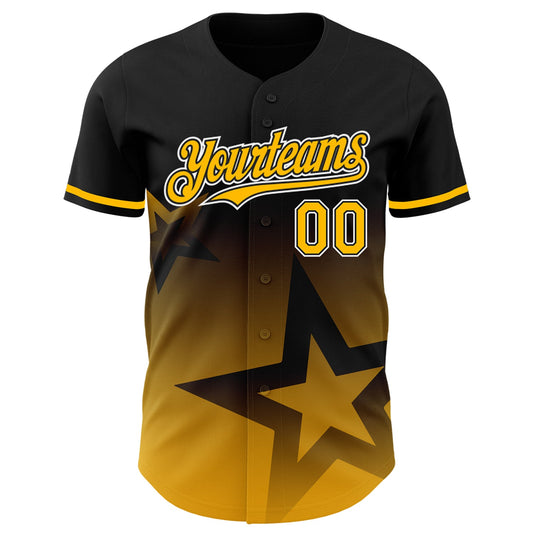 Custom Black Gold-White 3D Pattern Design Gradient Style Twinkle Star Authentic Baseball Jersey - Sky-Custom