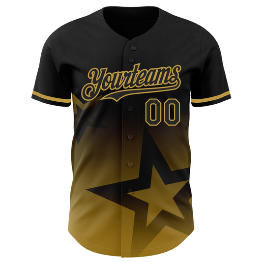 Custom Black Old Gold 3D Pattern Design Gradient Style Twinkle Star Authentic Baseball Jersey - Sky-Custom