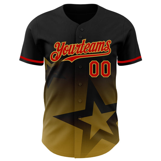 Custom Black Red Old Gold 3D Pattern Design Gradient Style Twinkle Star Authentic Baseball Jersey - Sky-Custom