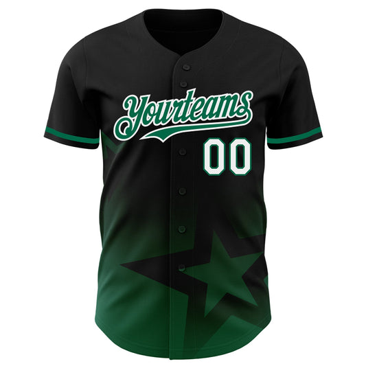 Custom Black Kelly Green-White 3D Pattern Design Gradient Style Twinkle Star Authentic Baseball Jersey - Sky-Custom