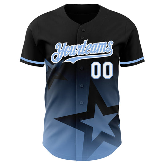 Custom Black Light Blue-White 3D Pattern Design Gradient Style Twinkle Star Authentic Baseball Jersey - Sky-Custom