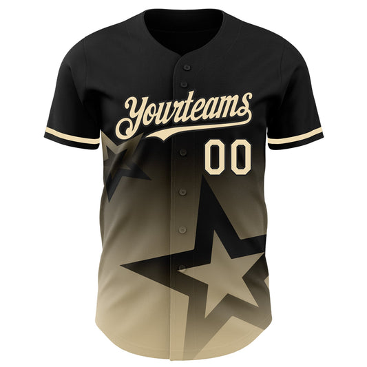 Custom Black Cream 3D Pattern Design Gradient Style Twinkle Star Authentic Baseball Jersey - Sky-Custom