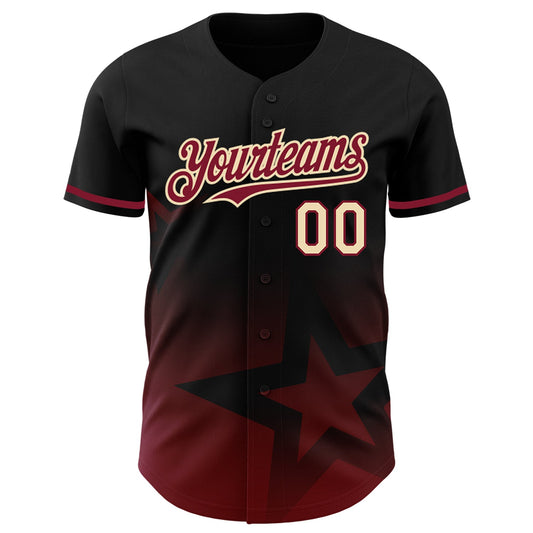 Custom Black Crimson-Cream 3D Pattern Design Gradient Style Twinkle Star Authentic Baseball Jersey - Sky-Custom