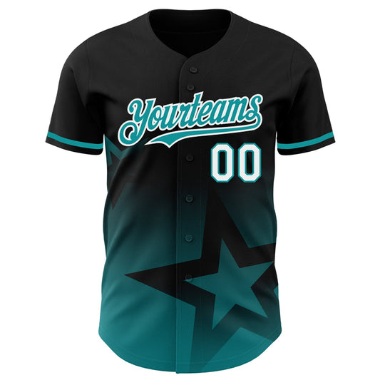 Custom Black Teal-White 3D Pattern Design Gradient Style Twinkle Star Authentic Baseball Jersey - Sky-Custom