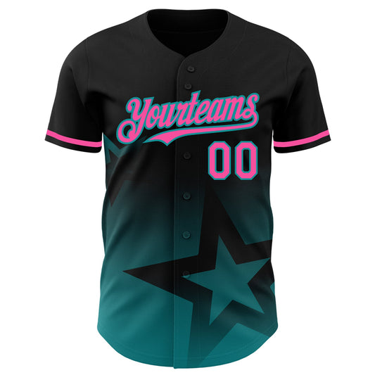 Custom Black Pink-Teal 3D Pattern Design Gradient Style Twinkle Star Authentic Baseball Jersey - Sky-Custom
