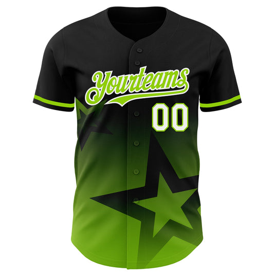 Custom Black Neon Green-White 3D Pattern Design Gradient Style Twinkle Star Authentic Baseball Jersey - Sky-Custom