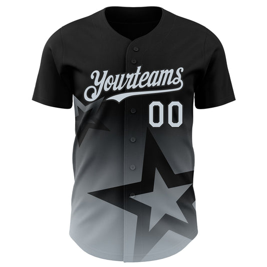 Custom Black Silver 3D Pattern Design Gradient Style Twinkle Star Authentic Baseball Jersey - Sky-Custom