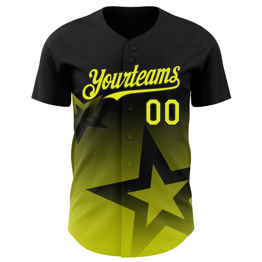 Custom Black Neon Yellow 3D Pattern Design Gradient Style Twinkle Star Authentic Baseball Jersey - Sky-Custom