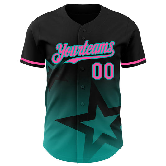 Custom Black Pink-Aqua 3D Pattern Design Gradient Style Twinkle Star Authentic Baseball Jersey - Sky-Custom