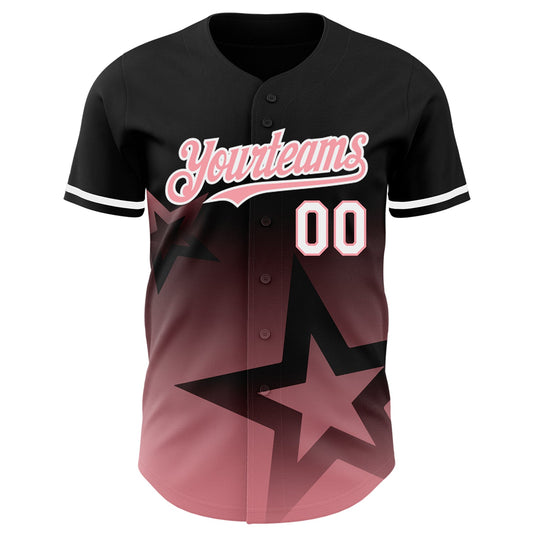 Custom Black Medium Pink-White 3D Pattern Design Gradient Style Twinkle Star Authentic Baseball Jersey - Sky-Custom