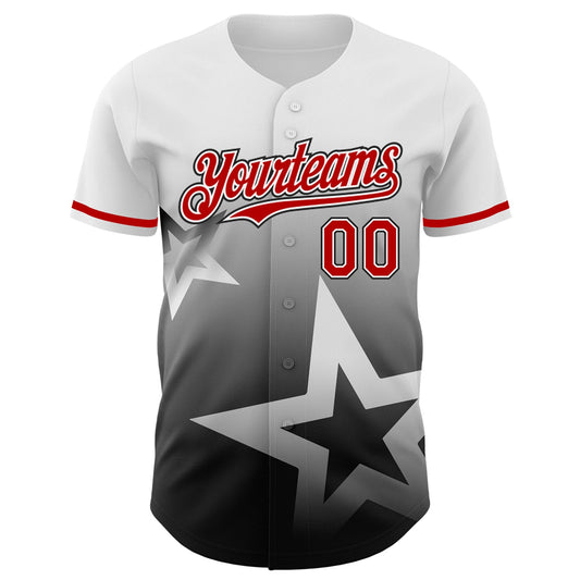 Custom White Red-Black 3D Pattern Design Gradient Style Twinkle Star Authentic Baseball Jersey - Sky-Custom