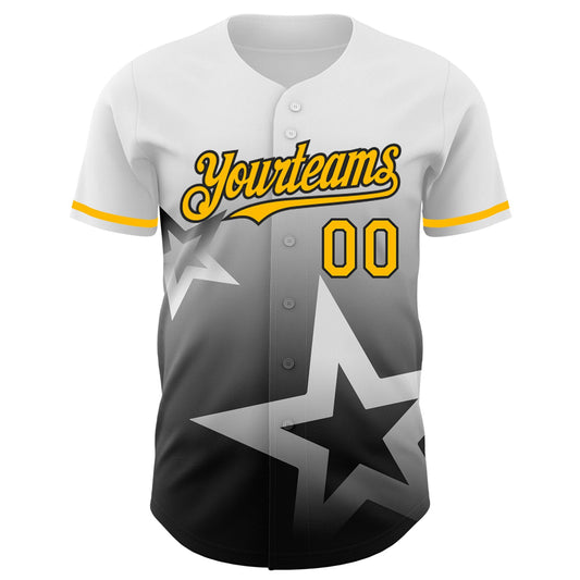 Custom White Gold-Black 3D Pattern Design Gradient Style Twinkle Star Authentic Baseball Jersey - Sky-Custom