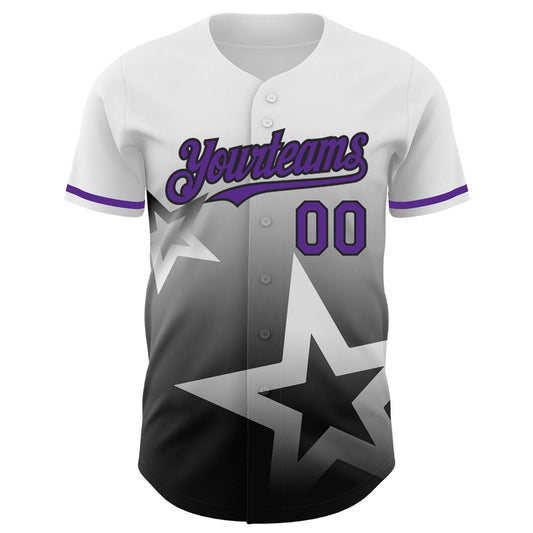 Custom White Purple-Black 3D Pattern Design Gradient Style Twinkle Star Authentic Baseball Jersey - Sky-Custom