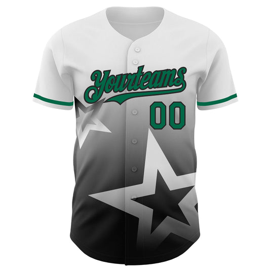 Custom White Kelly Green-Black 3D Pattern Design Gradient Style Twinkle Star Authentic Baseball Jersey - Sky-Custom