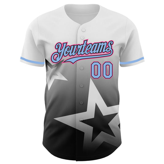 Custom White Light Blue Black-Pink 3D Pattern Design Gradient Style Twinkle Star Authentic Baseball Jersey - Sky-Custom