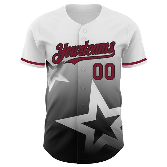 Custom White Crimson-Black 3D Pattern Design Gradient Style Twinkle Star Authentic Baseball Jersey - Sky-Custom