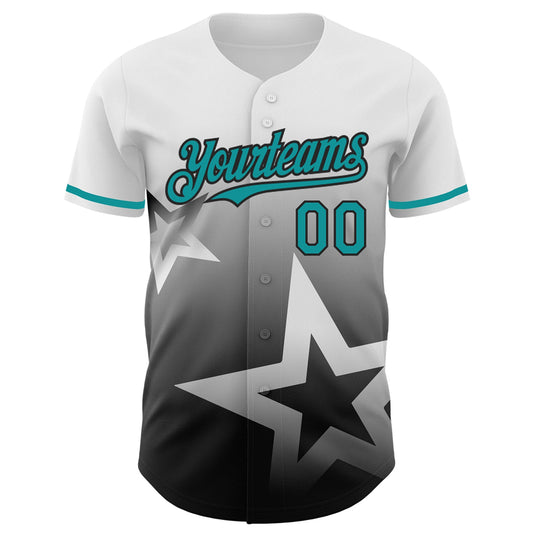 Custom White Teal-Black 3D Pattern Design Gradient Style Twinkle Star Authentic Baseball Jersey - Sky-Custom