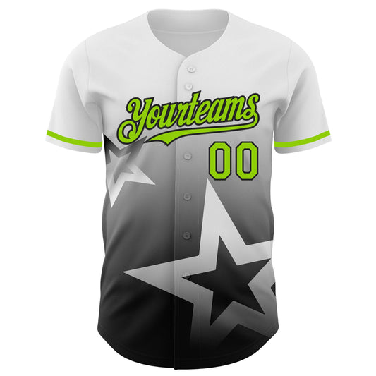 Custom White Neon Green-Black 3D Pattern Design Gradient Style Twinkle Star Authentic Baseball Jersey - Sky-Custom