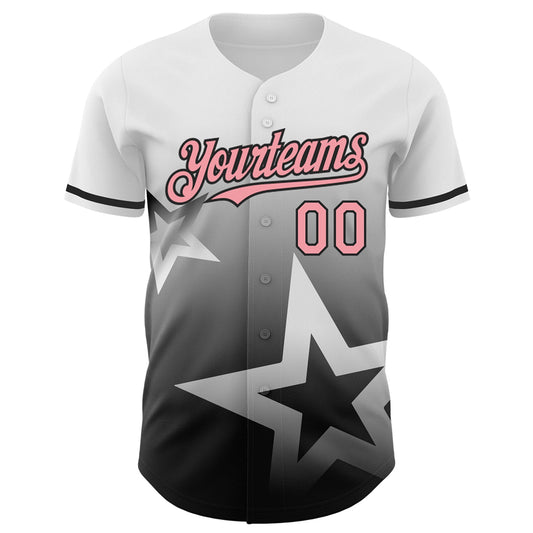 Custom White Medium Pink-Black 3D Pattern Design Gradient Style Twinkle Star Authentic Baseball Jersey - Sky-Custom