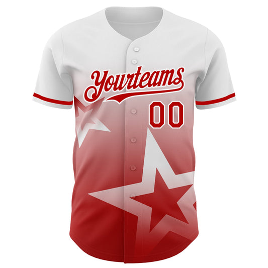 Custom White Red 3D Pattern Design Gradient Style Twinkle Star Authentic Baseball Jersey - Sky-Custom
