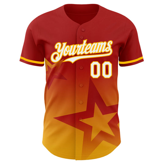 Custom Red White-Gold 3D Pattern Design Gradient Style Twinkle Star Authentic Baseball Jersey - Sky-Custom