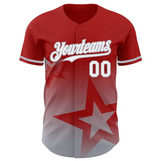 Custom Red White-Gray 3D Pattern Design Gradient Style Twinkle Star Authentic Baseball Jersey - Sky-Custom
