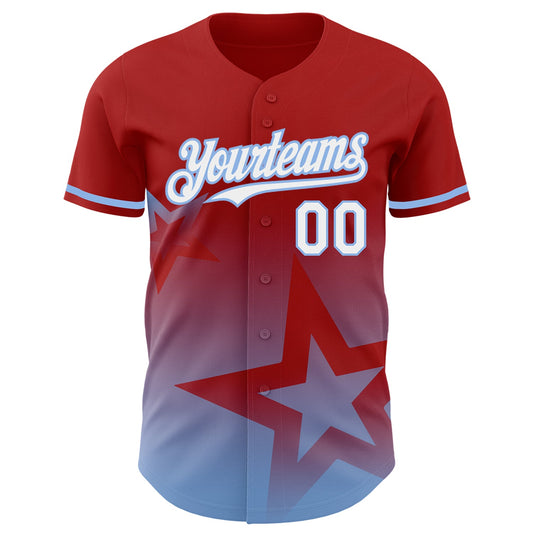 Custom Red White-Light Blue 3D Pattern Design Gradient Style Twinkle Star Authentic Baseball Jersey - Sky-Custom