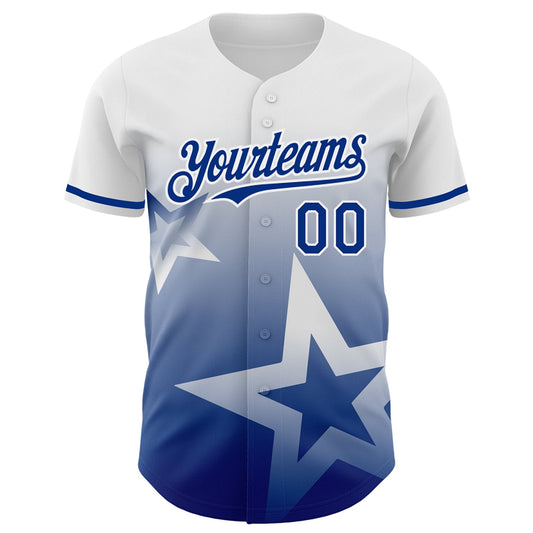 Custom White Royal 3D Pattern Design Gradient Style Twinkle Star Authentic Baseball Jersey - Sky-Custom