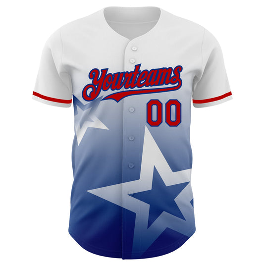 Custom White Red-Royal 3D Pattern Design Gradient Style Twinkle Star Authentic Baseball Jersey - Sky-Custom