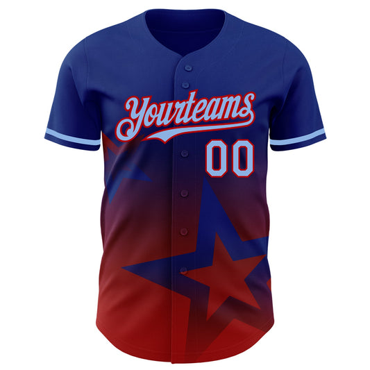 Custom Royal Light Blue-Red 3D Pattern Design Gradient Style Twinkle Star Authentic Baseball Jersey - Sky-Custom