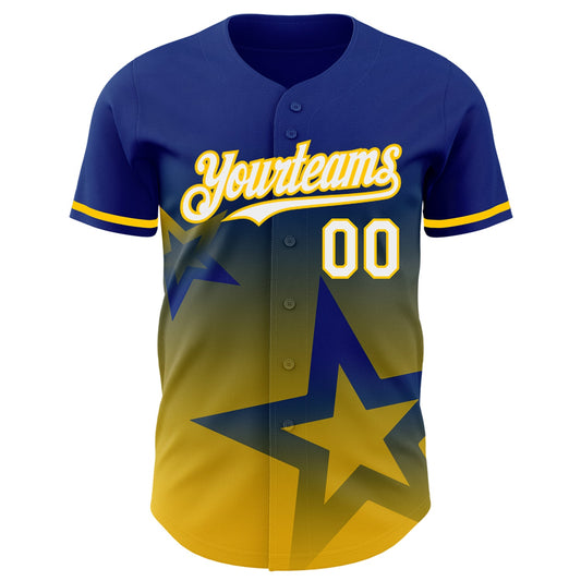 Custom Royal White-Yellow 3D Pattern Design Gradient Style Twinkle Star Authentic Baseball Jersey - Sky-Custom