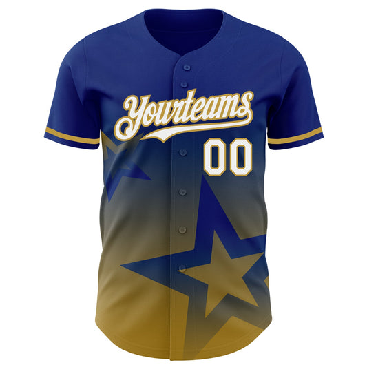 Custom Royal White-Old Gold 3D Pattern Design Gradient Style Twinkle Star Authentic Baseball Jersey - Sky-Custom