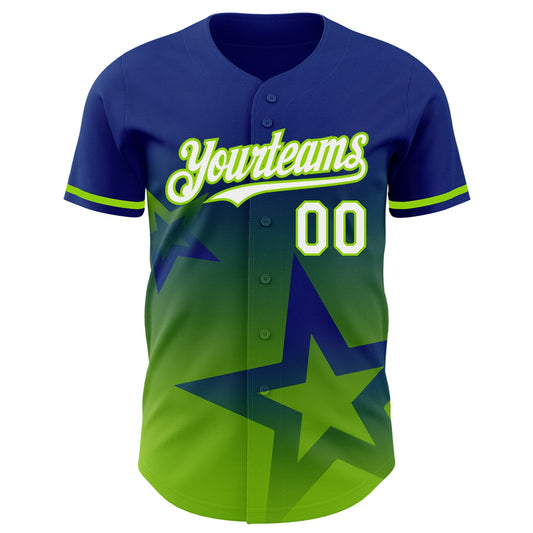 Custom Royal White-Neon Green 3D Pattern Design Gradient Style Twinkle Star Authentic Baseball Jersey - Sky-Custom