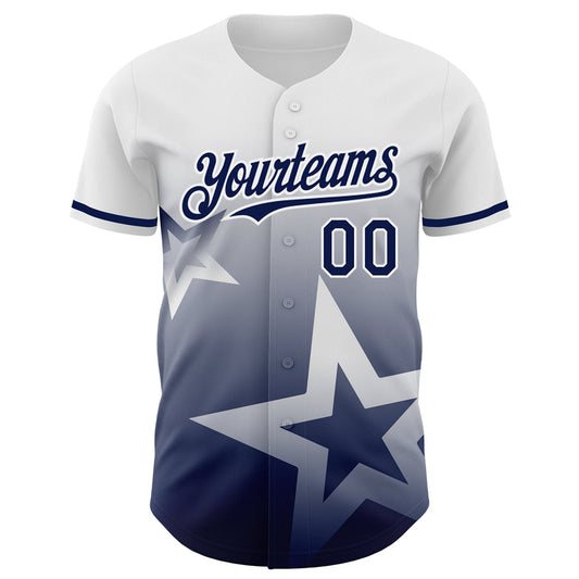 Custom White Navy 3D Pattern Design Gradient Style Twinkle Star Authentic Baseball Jersey - Sky-Custom