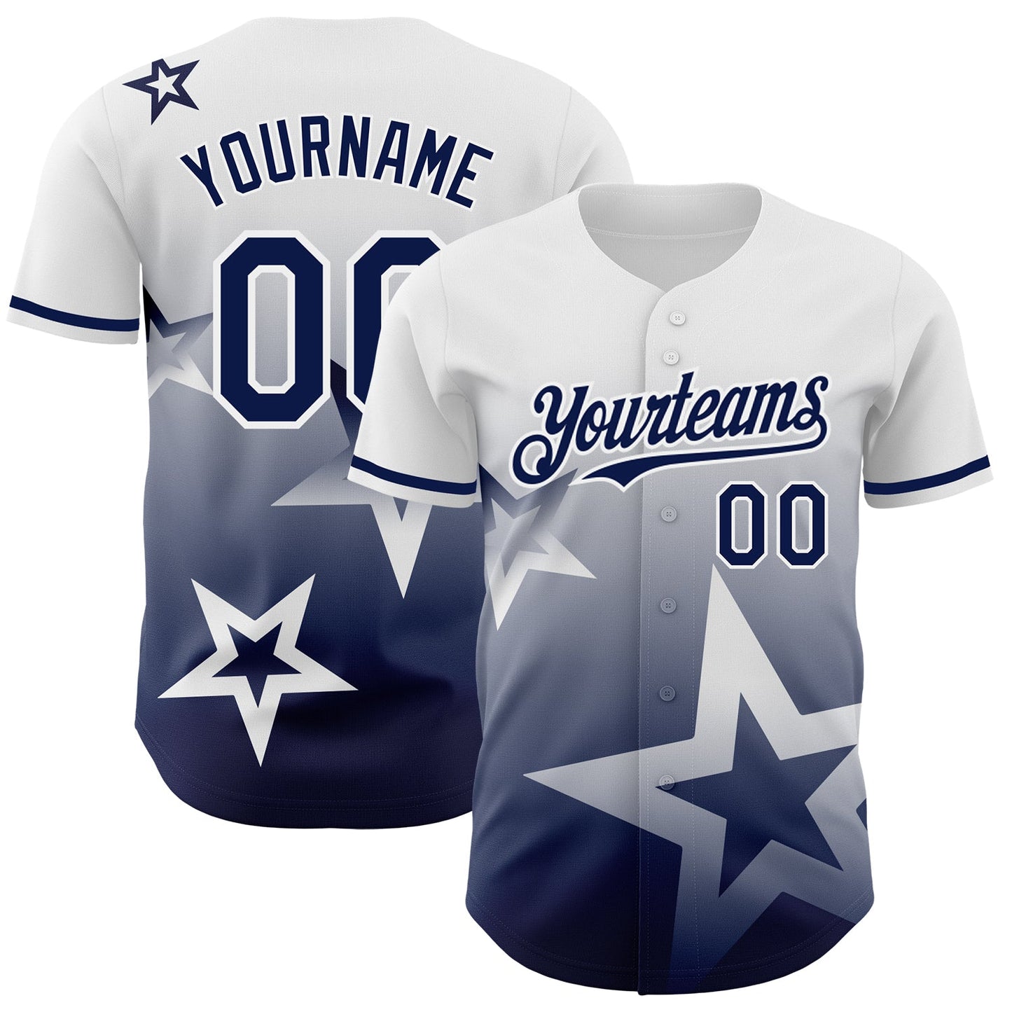 Custom White Navy 3D Pattern Design Gradient Style Twinkle Star Authentic Baseball Jersey - Sky-Custom