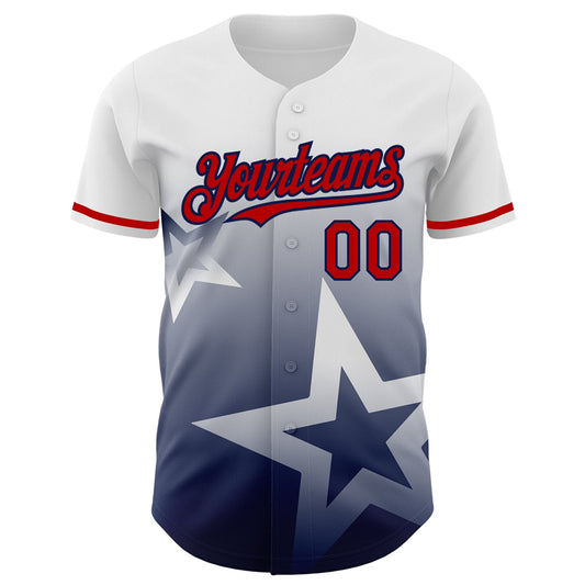 Custom White Red-Navy 3D Pattern Design Gradient Style Twinkle Star Authentic Baseball Jersey - Sky-Custom