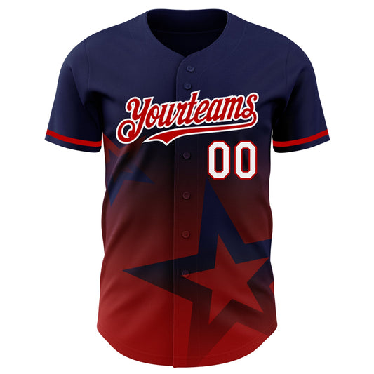 Custom Royal Red-White 3D Pattern Design Gradient Style Twinkle Star Authentic Baseball Jersey - Sky-Custom